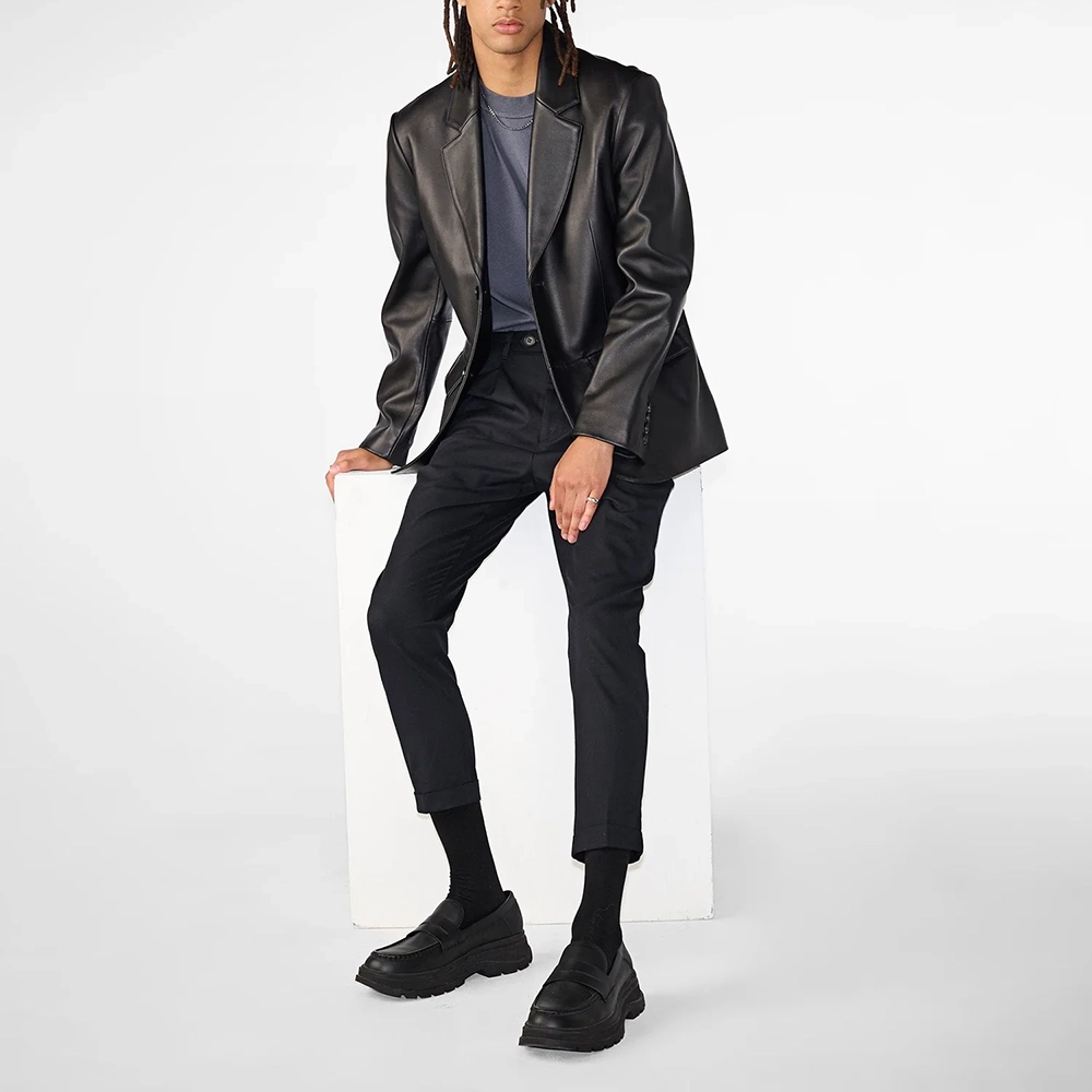 Two Button Genuine Leather Blazer